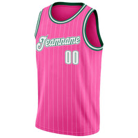 Custom Basketball Jersey, Pink White Kelly Pinstripe Sportswear Jersey Shirt, Athletic Mesh Moisture Wicking Jersey, Casual Gift for Men