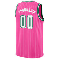 Custom Basketball Jersey, Pink White Kelly Pinstripe Sportswear Jersey Shirt, Athletic Mesh Moisture Wicking Jersey, Casual Gift for Men