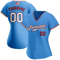 Custom Baseball Jersey, Blue White Red Fashion Sportswear Jersey Shirt, Athletic Button Down Moisture Wicking Jersey, Casual Gift for Men