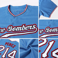 Custom Baseball Jersey, Blue White Red Sportswear Jersey Shirt, Athletic Button Down Moisture Wicking Jersey, Casual Gift for Men