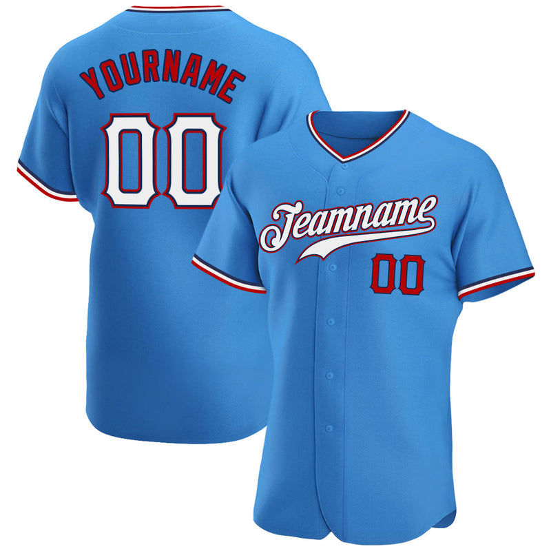 Custom Baseball Jersey, Blue White Red Sportswear Jersey Shirt, Athletic Button Down Moisture Wicking Jersey, Casual Gift for Men