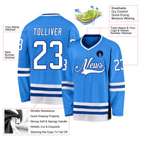 Custom Hockey Jersey, Blue White Royal Sportswear Jersey Shirt, Athletic Long Sleeve V Neck Jersey, Casual Gift for Men, Style PowderBlue0109