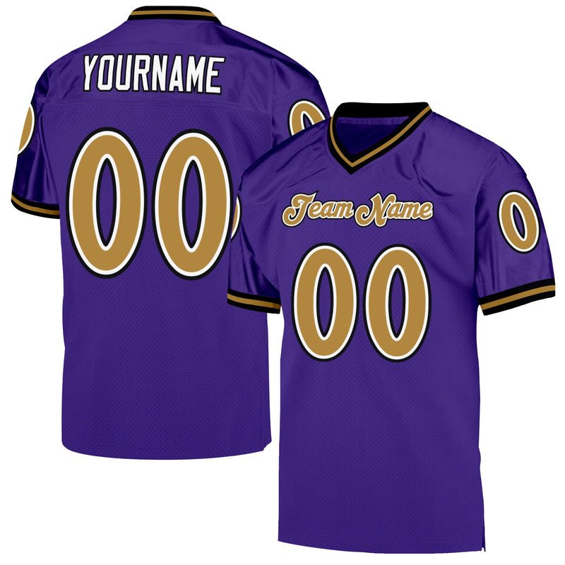 Custom Football Jersey, Purple Old Gold Black Sportswear Jersey Shirt, Athletic Mesh Moisture Wicking Jersey, Casual Gift for Men