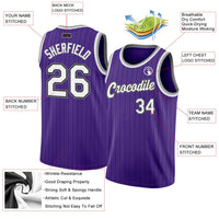 Custom Basketball Jersey, Purple Black White Pinstripe Sportswear Jersey Shirt, Athletic Mesh Moisture Wicking Jersey, Casual Gift for Men