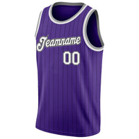 Custom Basketball Jersey, Purple Black White Pinstripe Sportswear Jersey Shirt, Athletic Mesh Moisture Wicking Jersey, Casual Gift for Men