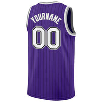 Custom Basketball Jersey, Purple Black White Pinstripe Sportswear Jersey Shirt, Athletic Mesh Moisture Wicking Jersey, Casual Gift for Men