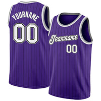 Custom Basketball Jersey, Purple Black White Pinstripe Sportswear Jersey Shirt, Athletic Mesh Moisture Wicking Jersey, Casual Gift for Men