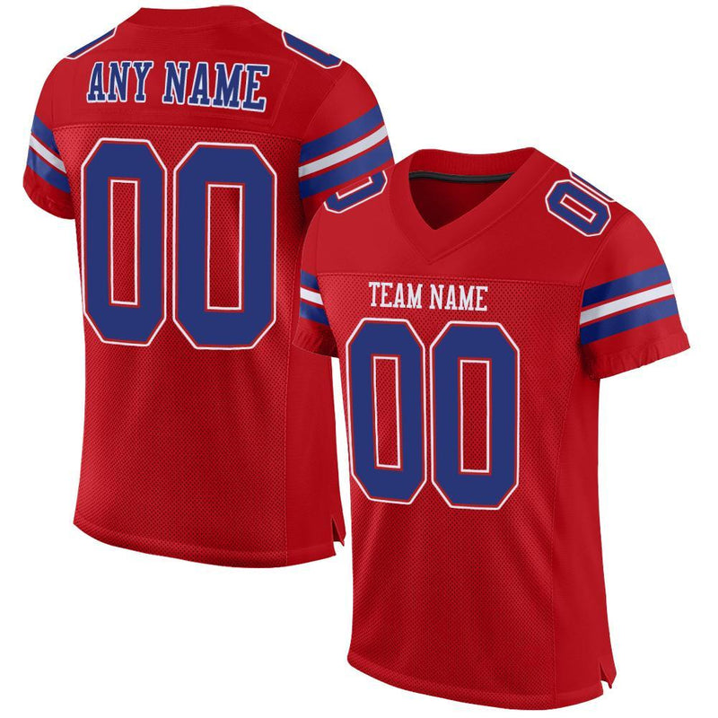 Custom Football Jersey, Red Royal White Sportswear Jersey Shirt, Athletic Mesh Moisture Wicking Jersey, Casual Gift for Men