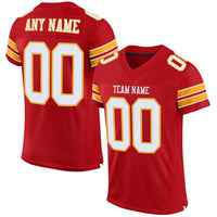 Custom Football Jersey, Red White Gold Sportswear Jersey Shirt, Athletic Mesh Moisture Wicking Jersey, Casual Gift for Men, Style Red0008