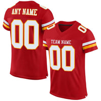 Custom Football Jersey, Red White Gold Sportswear Jersey Shirt, Athletic Mesh Moisture Wicking Jersey, Casual Gift for Men, Style Red0088