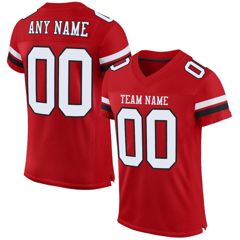 Custom Football Jersey, Red White Black Sportswear Jersey Shirt, Athletic Mesh Moisture Wicking Jersey, Casual Gift for Men