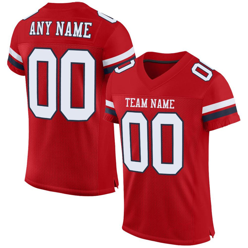 Custom Football Jersey, Red White Navy Sportswear Jersey Shirt, Athletic Mesh Moisture Wicking Jersey, Casual Gift for Men