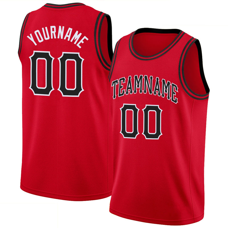 Custom Basketball Jersey, Red Black White Sportswear Jersey Shirt, Athletic Mesh Moisture Wicking Jersey, Casual Gift for Men, Style Red0111
