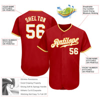 Custom Baseball Jersey, Red White Gold Sportswear Jersey Shirt, Athletic Button Down Moisture Wicking Jersey, Casual Gift for Men