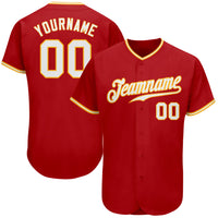 Custom Baseball Jersey, Red White Gold Sportswear Jersey Shirt, Athletic Button Down Moisture Wicking Jersey, Casual Gift for Men