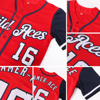 Custom Baseball Jersey, Red White Navy Sportswear Jersey Shirt, Athletic Button Down Moisture Wicking Jersey, Casual Gift for Men, Style Red0169