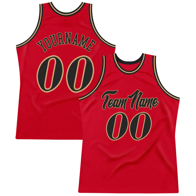 Custom Basketball Jersey, Red Black Old Gold Authentic Sportswear Jersey Shirt, Athletic Mesh Moisture Wicking Jersey, Casual Gift for Men