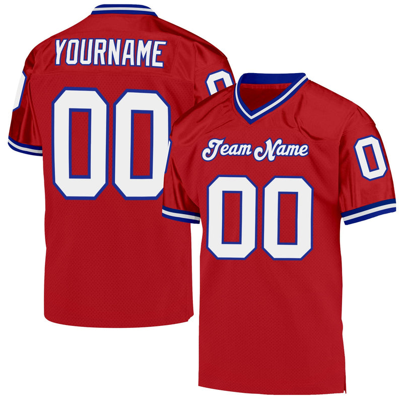 Custom Football Jersey, Red White Royal Sportswear Jersey Shirt, Athletic Mesh Moisture Wicking Jersey, Casual Gift for Men, Style Red0235