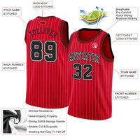 Custom Basketball Jersey, Red White Black Pinstripe Sportswear Jersey Shirt, Athletic Mesh Moisture Wicking Jersey, Casual Gift for Men