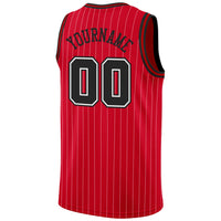 Custom Basketball Jersey, Red White Black Pinstripe Sportswear Jersey Shirt, Athletic Mesh Moisture Wicking Jersey, Casual Gift for Men