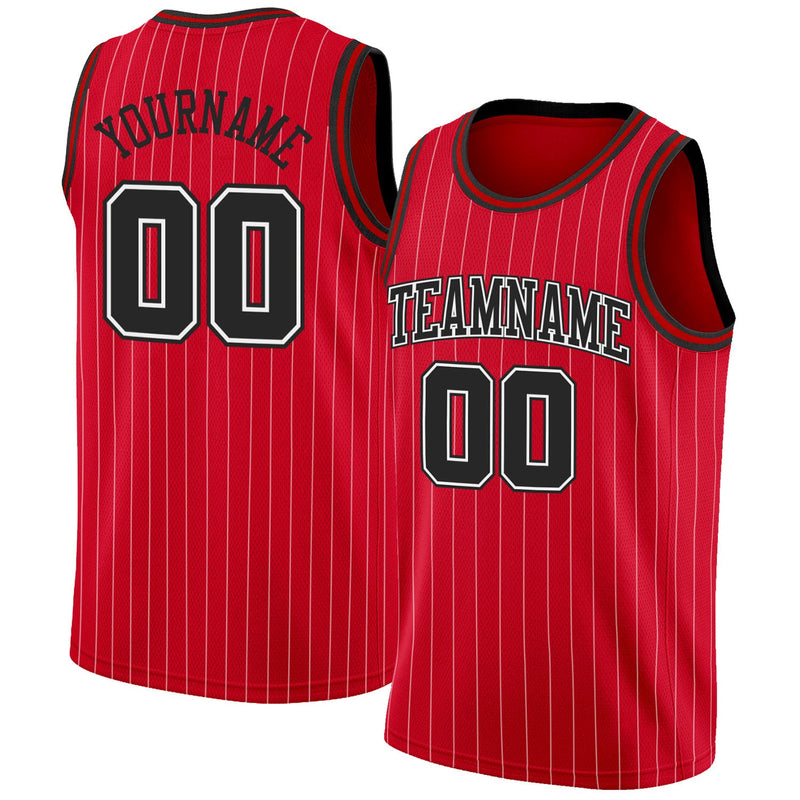 Custom Basketball Jersey, Red White Black Pinstripe Sportswear Jersey Shirt, Athletic Mesh Moisture Wicking Jersey, Casual Gift for Men