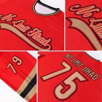Custom Hockey Jersey, Red Old Gold Black Sportswear Jersey Shirt, Athletic Long Sleeve V Neck Jersey, Casual Gift for Men