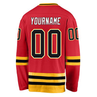 Custom Hockey Jersey, Red Black Gold Sportswear Jersey Shirt, Athletic Long Sleeve V Neck Jersey, Casual Gift for Men, Style Red0276