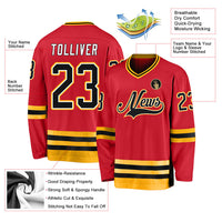 Custom Hockey Jersey, Red Black Gold Sportswear Jersey Shirt, Athletic Long Sleeve V Neck Jersey, Casual Gift for Men, Style Red0276