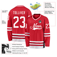 Custom Hockey Jersey, Red White Sportswear Jersey Shirt, Athletic Long Sleeve V Neck Jersey, Casual Gift for Men, Style Red0302
