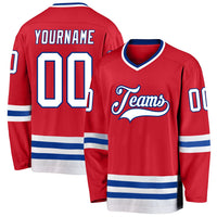 Custom Hockey Jersey, Red White Royal Sportswear Jersey Shirt, Athletic Long Sleeve V Neck Jersey, Casual Gift for Men