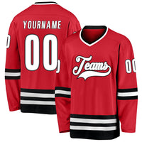 Custom Hockey Jersey, Red White Black Sportswear Jersey Shirt, Athletic Long Sleeve V Neck Jersey, Casual Gift for Men, Style Red0312