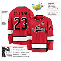 Custom Hockey Jersey, Red Black White Sportswear Jersey Shirt, Athletic Long Sleeve V Neck Jersey, Casual Gift for Men, Style Red0328