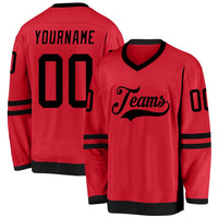 Custom Hockey Jersey, Red Black Sportswear Jersey Shirt, Athletic Long Sleeve V Neck Jersey, Casual Gift for Men, Style Red0350