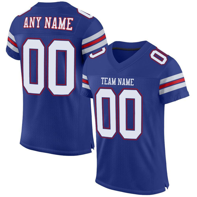 Custom Football Jersey, Royal White Red Sportswear Jersey Shirt, Athletic Mesh Moisture Wicking Jersey, Casual Gift for Men, Style Royal0001