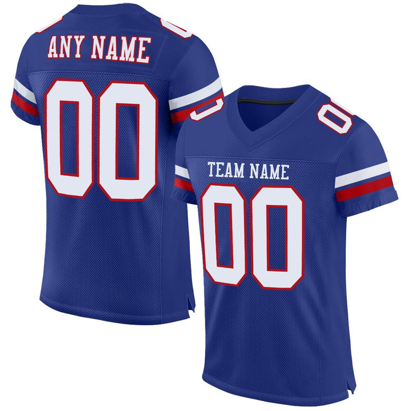 Custom Football Jersey, Royal White Red Sportswear Jersey Shirt, Athletic Mesh Moisture Wicking Jersey, Casual Gift for Men, Style Royal0036