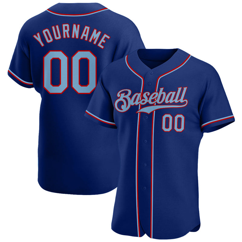 Custom Baseball Jersey, Royal Light Blue Red Sportswear Jersey Shirt, Athletic Button Down Moisture Wicking Jersey, Casual Gift for Men