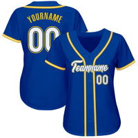 Custom Baseball Jersey, Royal White Gold Sportswear Jersey Shirt, Athletic Button Down Moisture Wicking Jersey, Casual Gift for Men