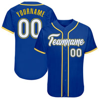 Custom Baseball Jersey, Royal White Gold Sportswear Jersey Shirt, Athletic Button Down Moisture Wicking Jersey, Casual Gift for Men