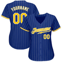 Custom Baseball Jersey, Royal White Gold Pinstripe Sportswear Jersey Shirt, Athletic Button Down Moisture Wicking Jersey, Casual Gift for Men
