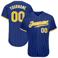 Custom Baseball Jersey, Royal White Gold Pinstripe Sportswear Jersey Shirt, Athletic Button Down Moisture Wicking Jersey, Casual Gift for Men