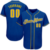 Custom Baseball Jersey, Royal Gold White Sportswear Jersey Shirt, Athletic Button Down Moisture Wicking Jersey, Casual Gift for Men