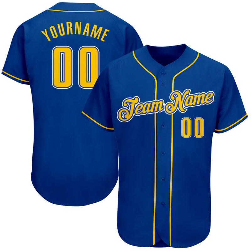 Custom Baseball Jersey, Royal Gold White Sportswear Jersey Shirt, Athletic Button Down Moisture Wicking Jersey, Casual Gift for Men