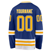 Custom Hockey Jersey, Royal Gold White Sportswear Jersey Shirt, Athletic Long Sleeve V Neck Jersey, Casual Gift for Men, Style Royal0193