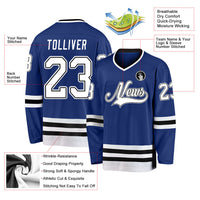 Custom Hockey Jersey, Royal White Black Sportswear Jersey Shirt, Athletic Long Sleeve V Neck Jersey, Casual Gift for Men, Style Royal0214