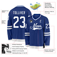 Custom Hockey Jersey, Royal White Sportswear Jersey Shirt, Athletic Long Sleeve V Neck Jersey, Casual Gift for Men, Style Royal0249