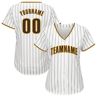 Custom Baseball Jersey, White Brown Gold Pinstripe Sportswear Jersey Shirt, Athletic Button Down Moisture Wicking Jersey, Casual Gift for Men