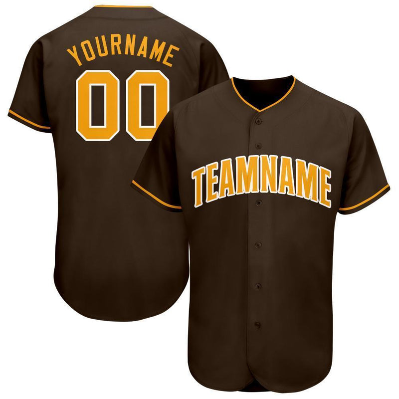 Custom Baseball Jersey, Brown Gold White Sportswear Jersey Shirt, Athletic Button Down Moisture Wicking Jersey, Casual Gift for Men