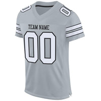 Custom Football Jersey, Silver White Black Sportswear Jersey Shirt, Athletic Mesh Moisture Wicking Jersey, Casual Gift for Men, Style Silver0001