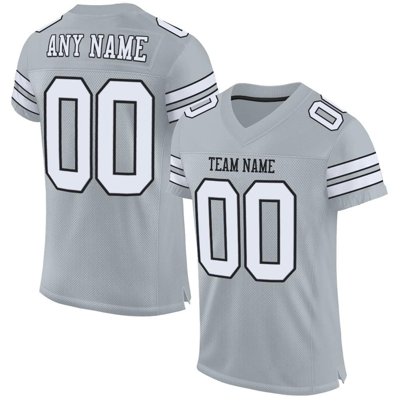 Custom Football Jersey, Silver White Black Sportswear Jersey Shirt, Athletic Mesh Moisture Wicking Jersey, Casual Gift for Men, Style Silver0001