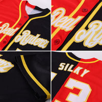 Custom Baseball Jersey, Black White Red Fashion Sportswear Jersey Shirt, Athletic Button Down Moisture Wicking Jersey, Casual Gift for Men